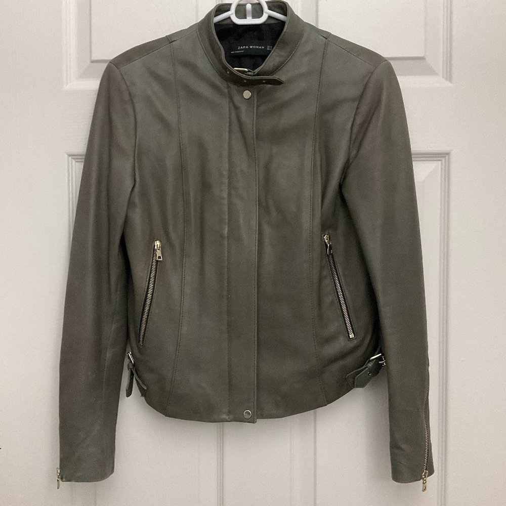 Zara Woman's Olive Lambskin Moto Jacket